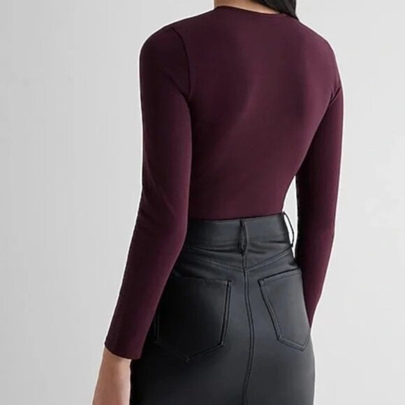 Express Body Contour Fitted Mesh Crew Neck Long Sleeve Bodysuit S - Picture 2 of 3
